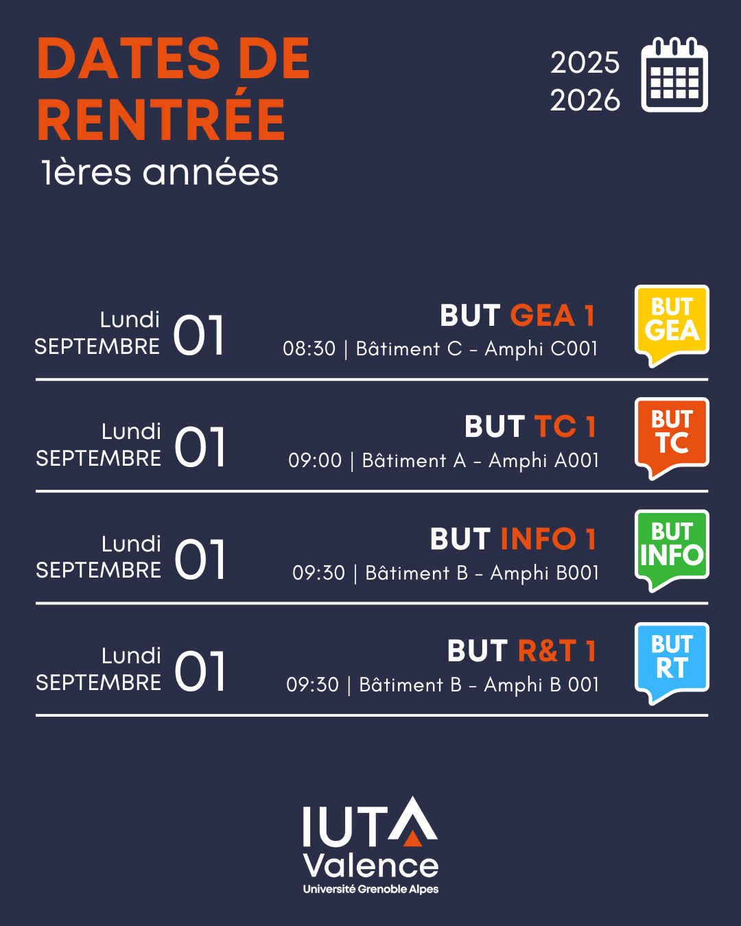 Dates de rentrée 1/4