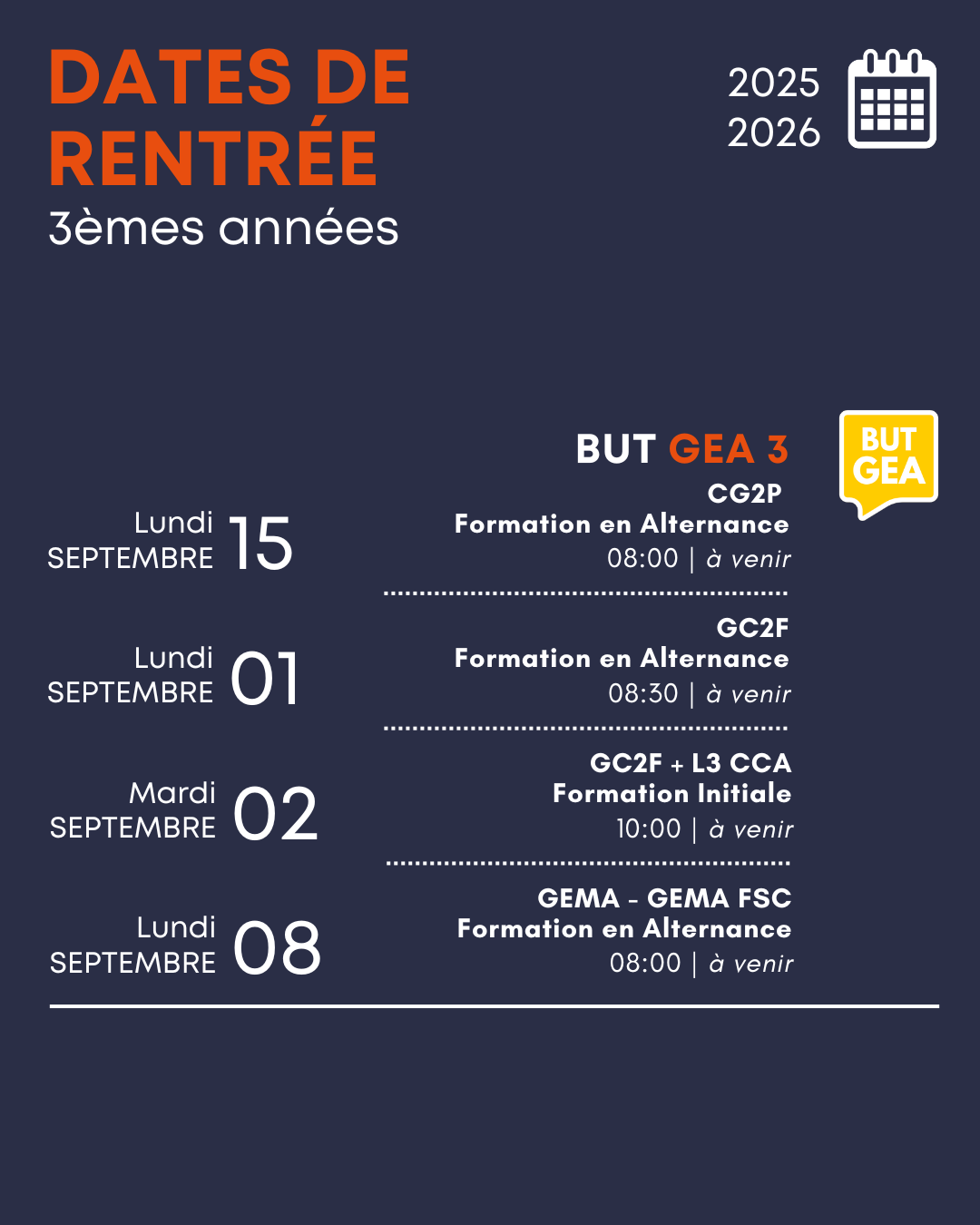 Dates de rentrée 3/4
