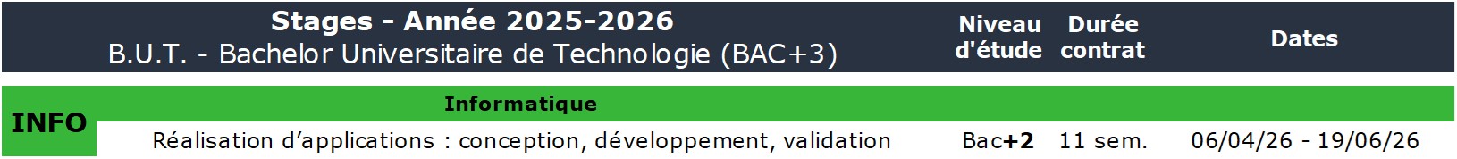 Calendrier des stages 25/26 - Info
